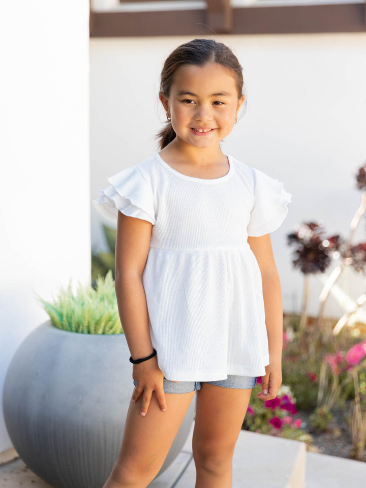 Little Girls Flutter Sleeve Peplum Top