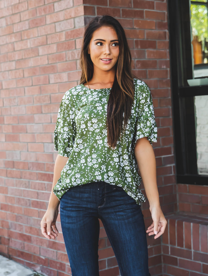 Colorful Floral Flare Sleeve Top