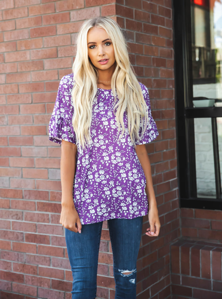 Colorful Floral Flare Sleeve Top