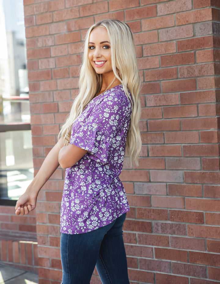 Colorful Floral Flare Sleeve Top