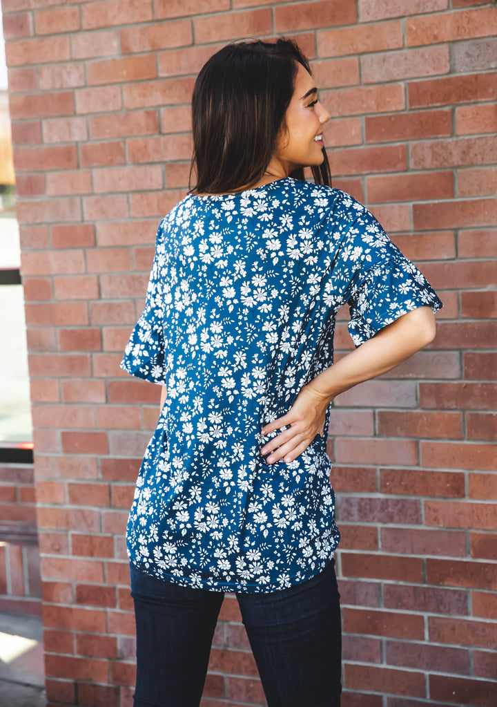 Colorful Floral Flare Sleeve Top