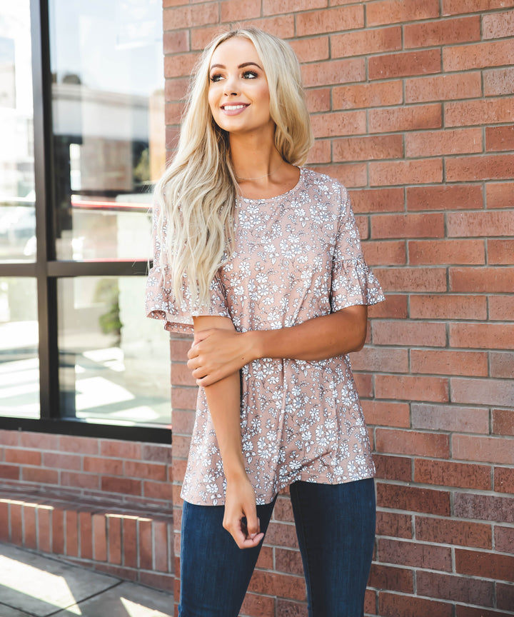 Colorful Floral Flare Sleeve Top