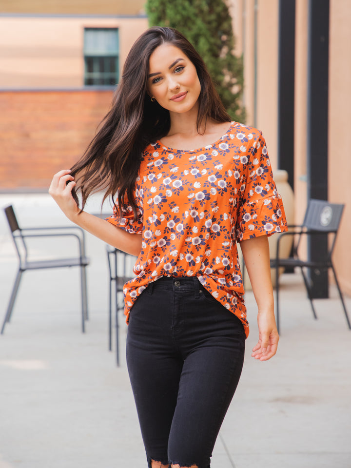 Bold Floral Flare Sleeve Top