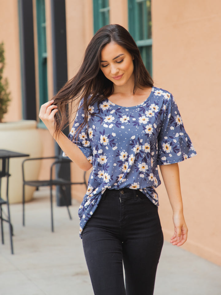 Bold Floral Flare Sleeve Top