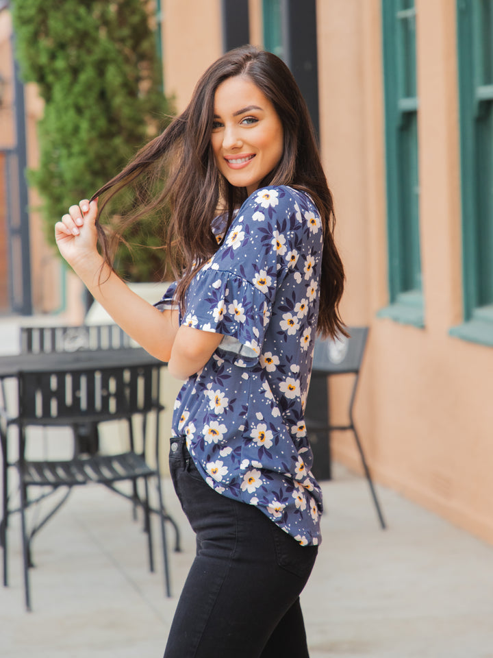 Bold Floral Flare Sleeve Top