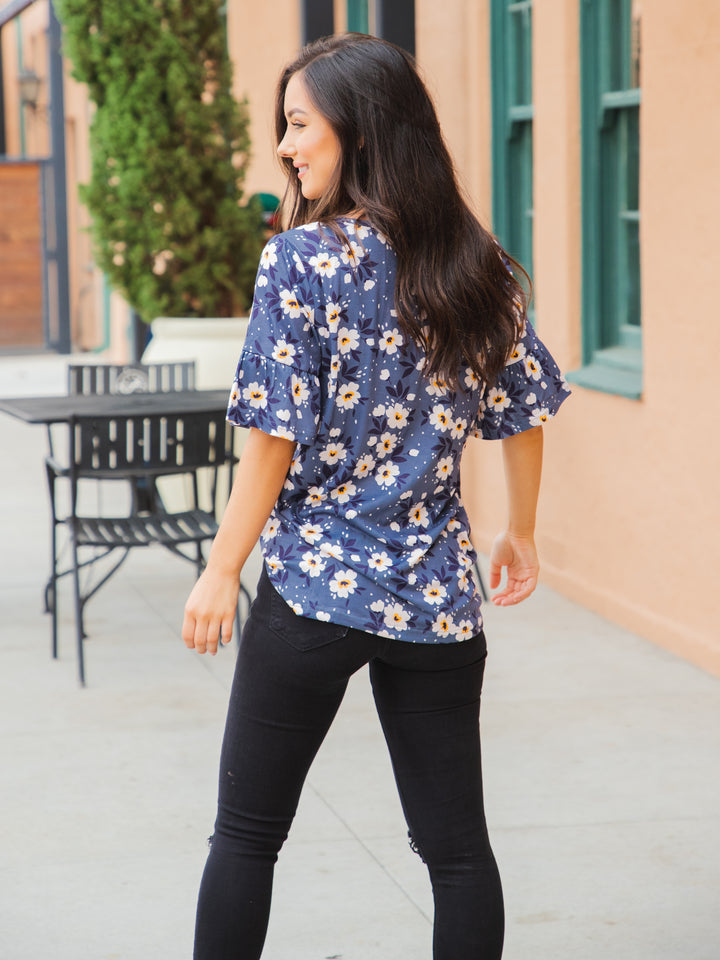 Bold Floral Flare Sleeve Top