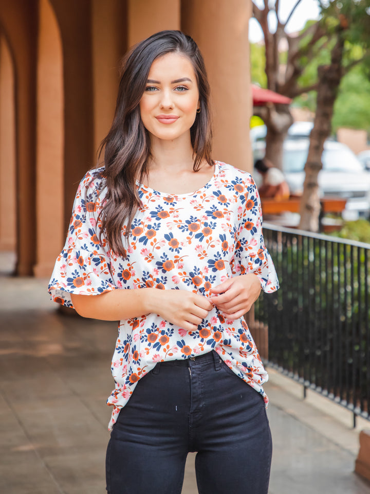 Bold Floral Flare Sleeve Top
