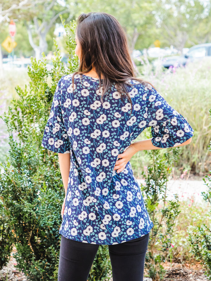 Bold Floral Flare Sleeve Top