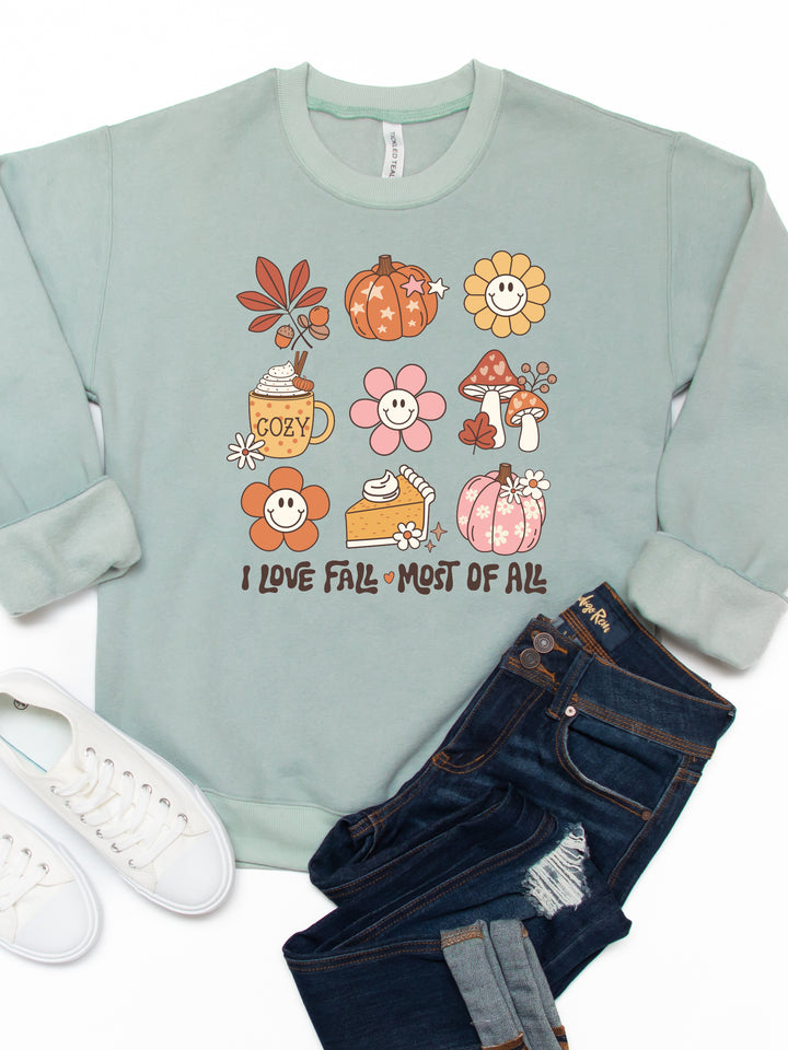Love Fall Most Of All Fall Icons Graphic Sweatshirt