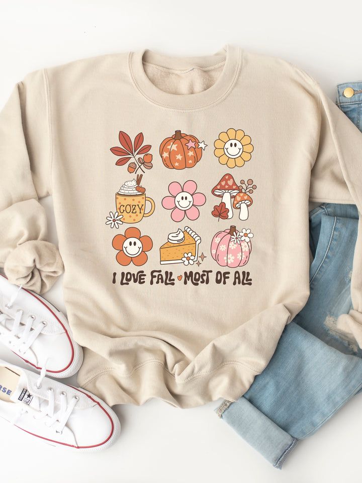 Love Fall Most Of All Fall Icons Graphic Sweatshirt
