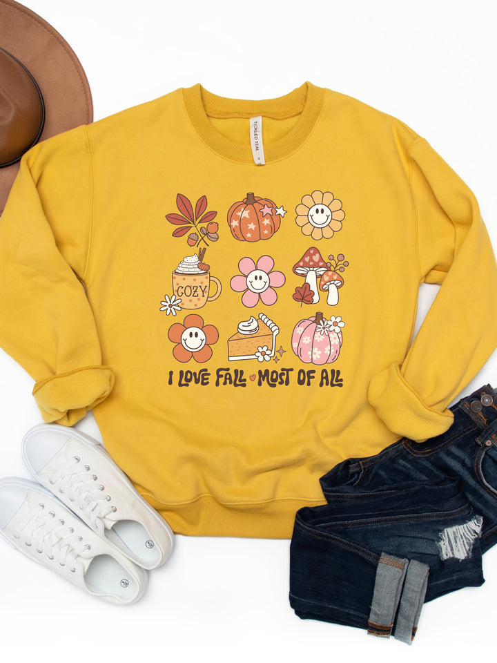 Love Fall Most Of All Fall Icons Graphic Sweatshirt