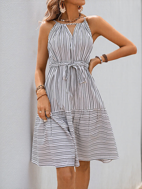 Belted Striped Tank Dress Small