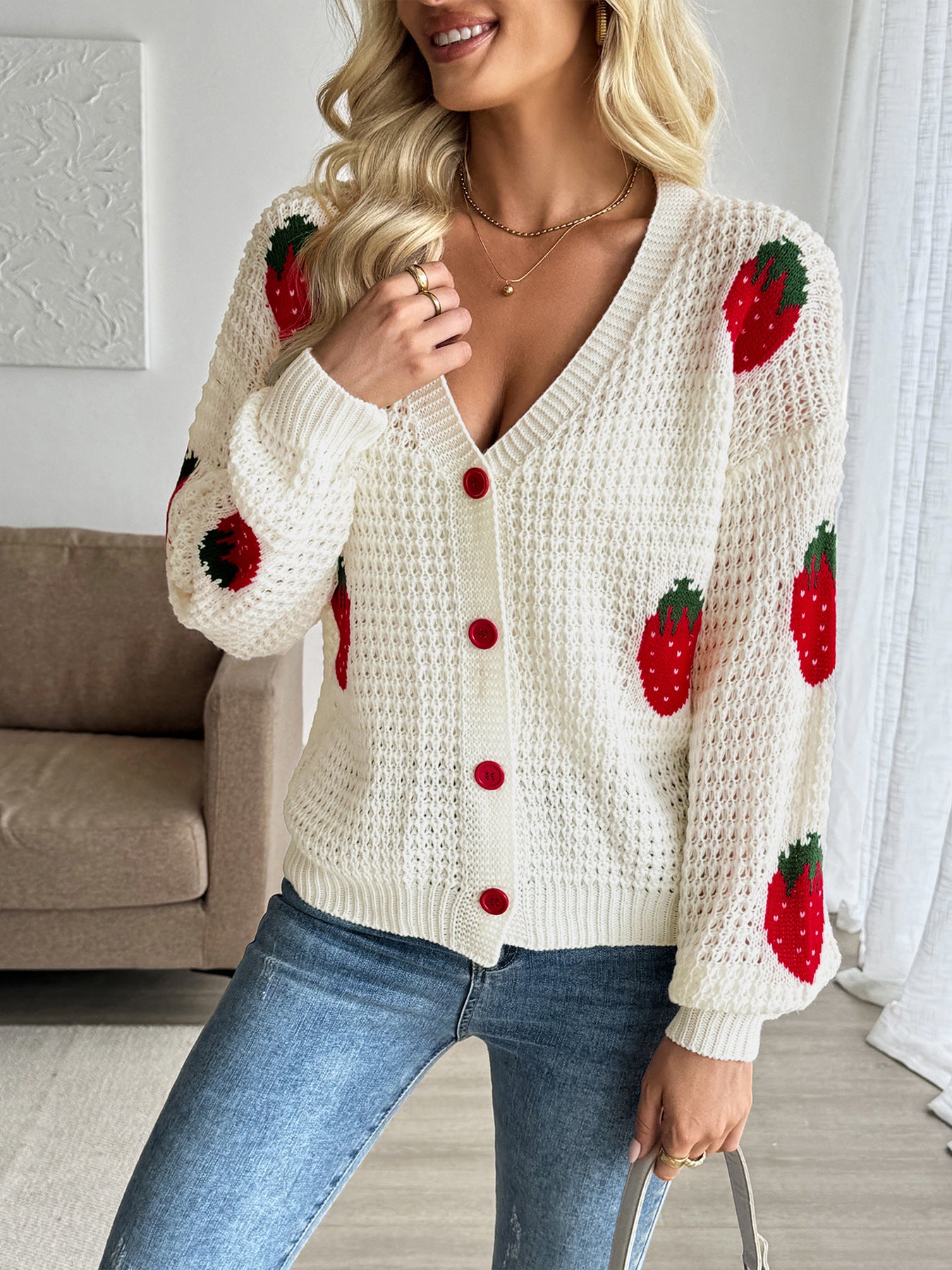 Strawberry Open Knit Cardigan – Tickled Teal