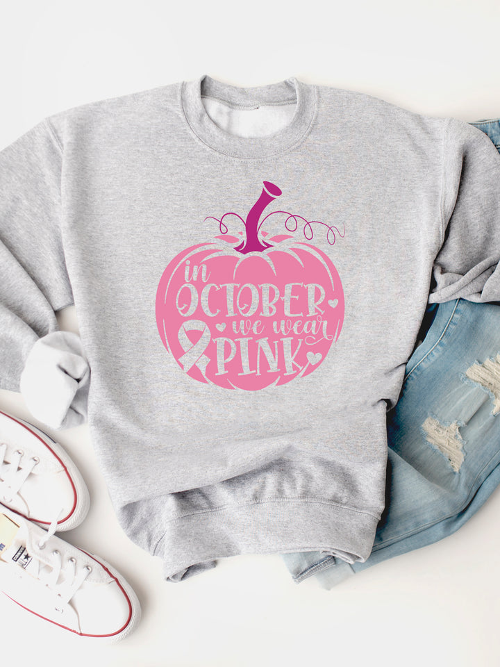 In October We Wear Pink Pumpkin Graphic Sweatshirt