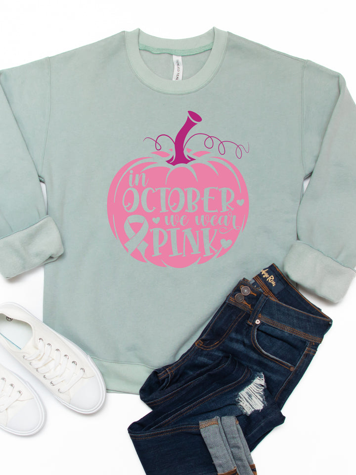 In October We Wear Pink Pumpkin Graphic Sweatshirt