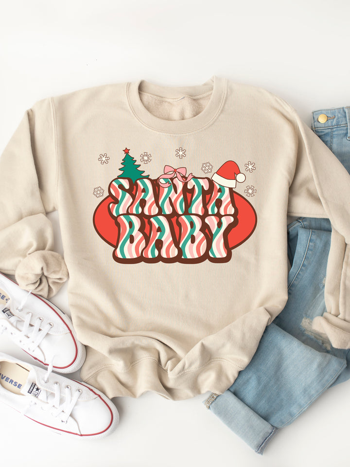 Santa Baby Peppermint Stripe Graphic Sweatshirt