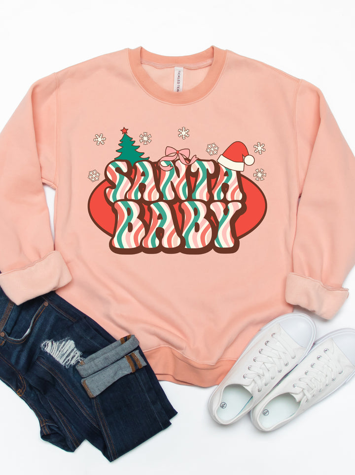 Santa Baby Peppermint Stripe Graphic Sweatshirt