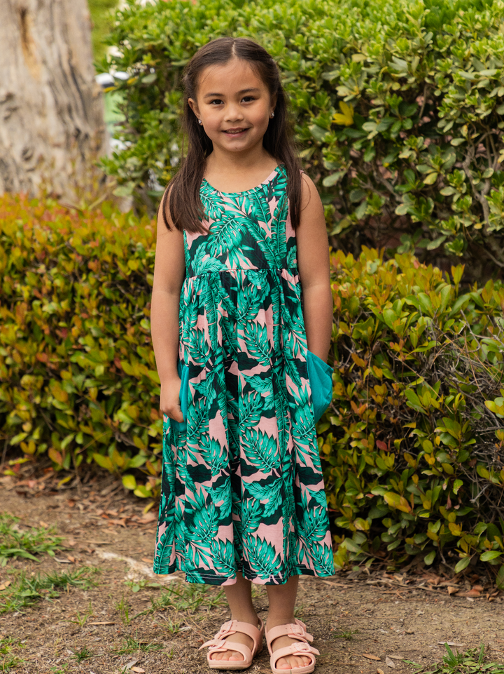 Printed Midi Pocket Little Girls Dress