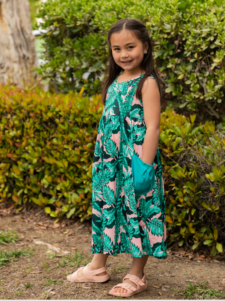Printed Midi Pocket Little Girls Dress