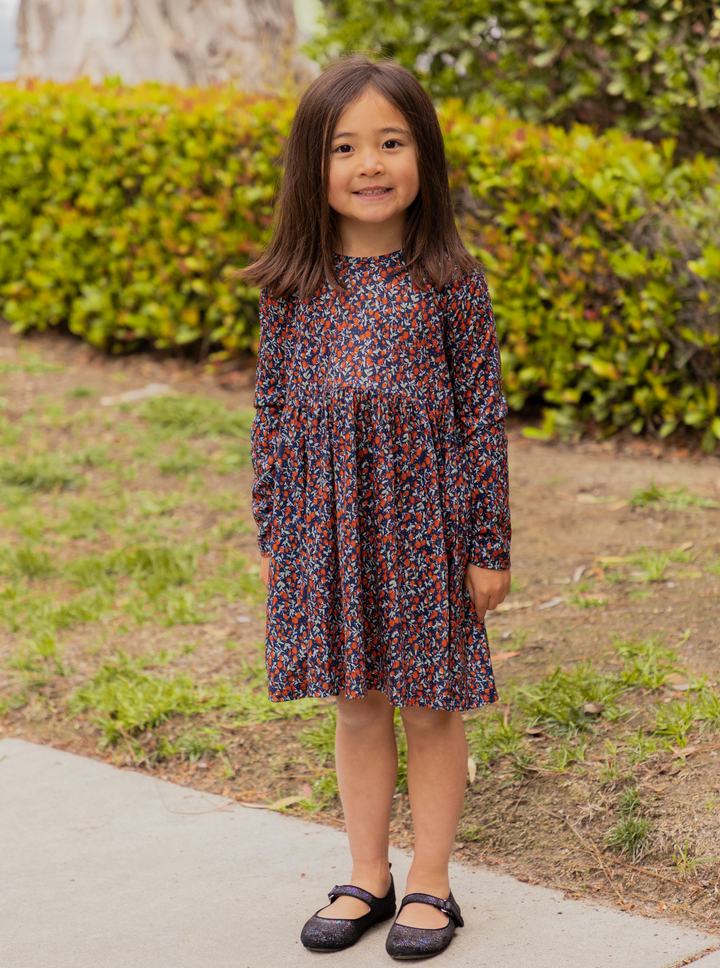 Printed Long Sleeve Little Girls Dress