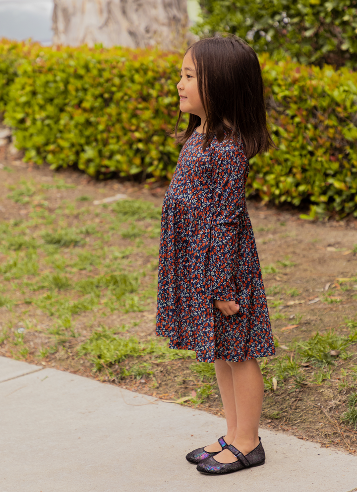 Printed Long Sleeve Little Girls Dress