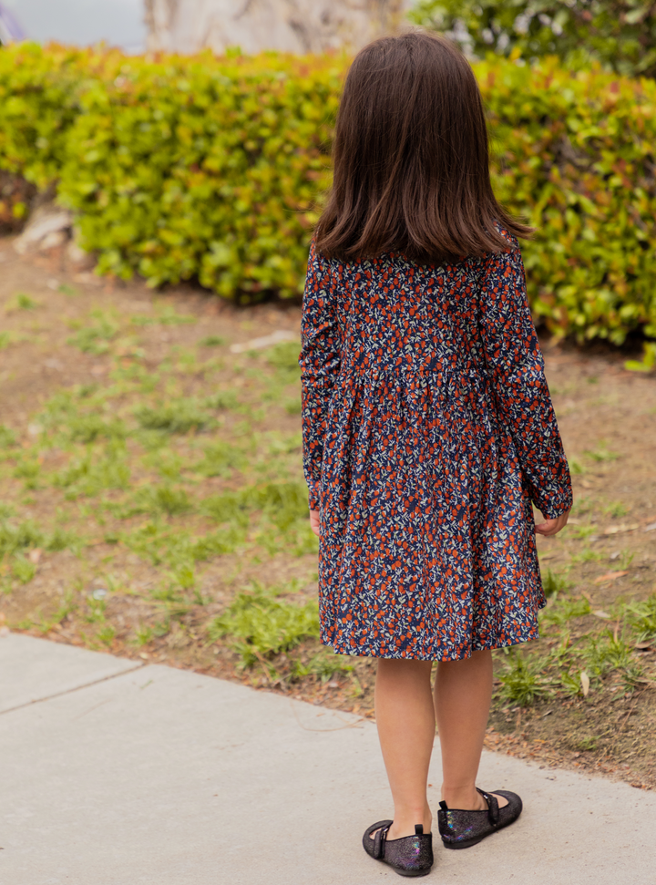 Printed Long Sleeve Little Girls Dress