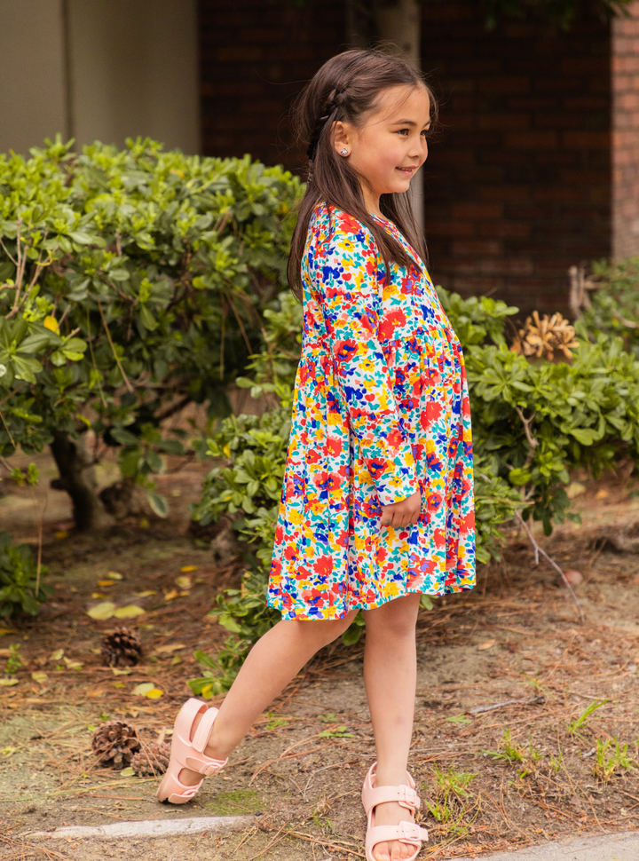 Printed Long Sleeve Little Girls Dress