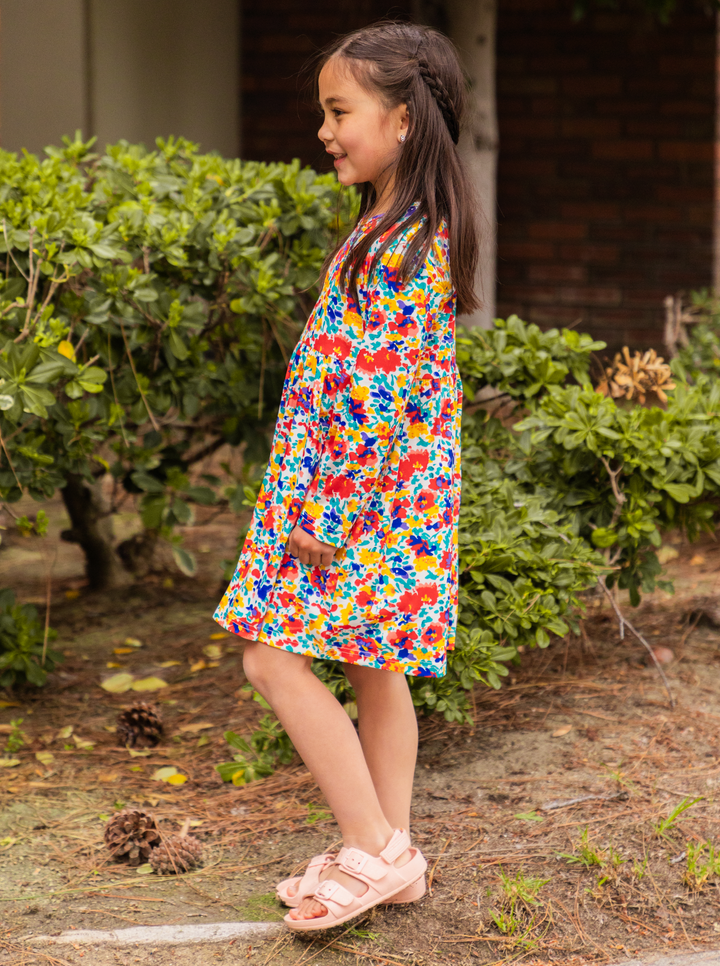 Printed Long Sleeve Little Girls Dress
