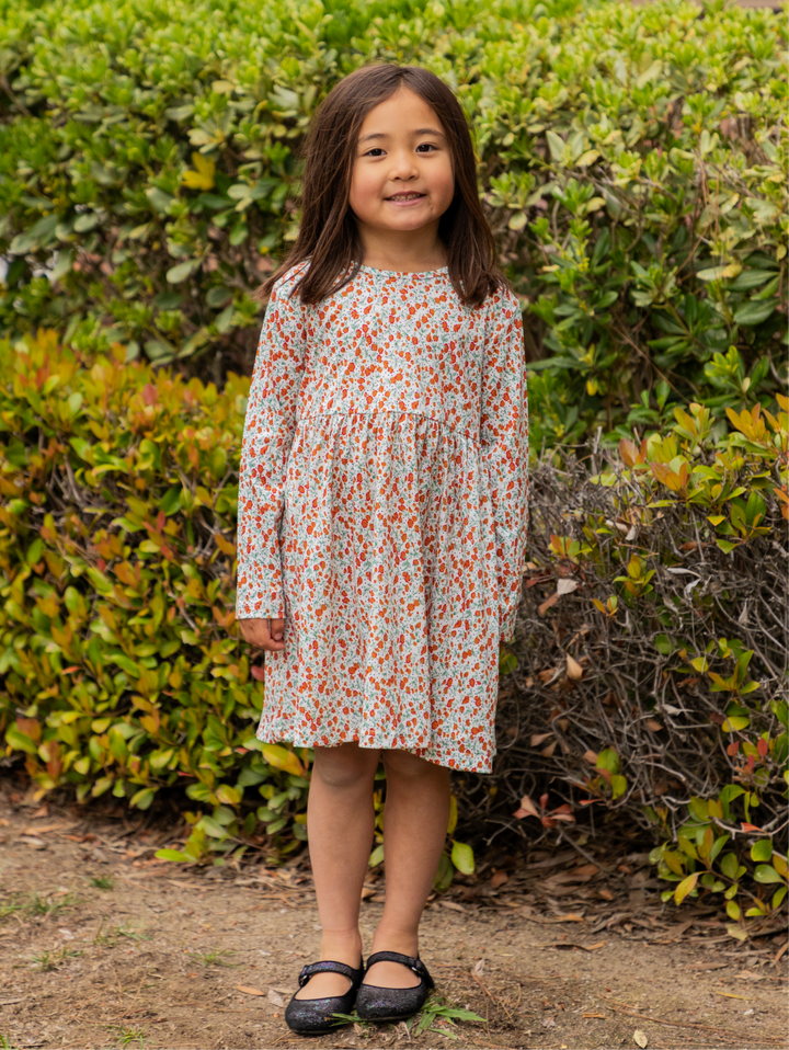 Printed Long Sleeve Little Girls Dress