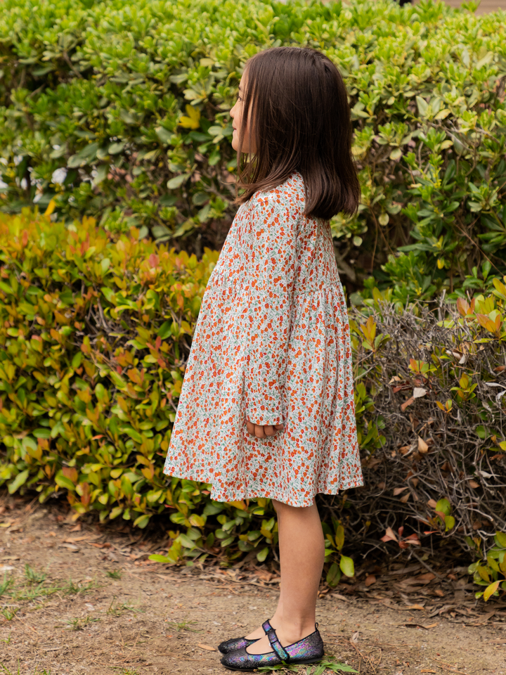 Printed Long Sleeve Little Girls Dress