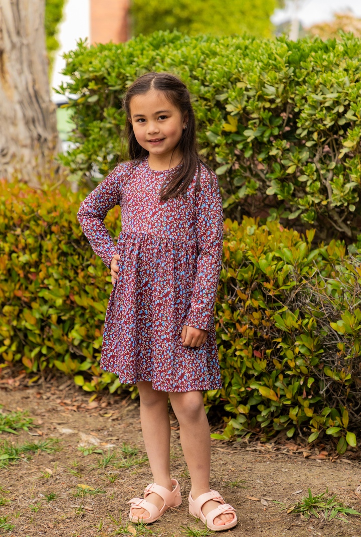 Printed Long Sleeve Little Girls Dress