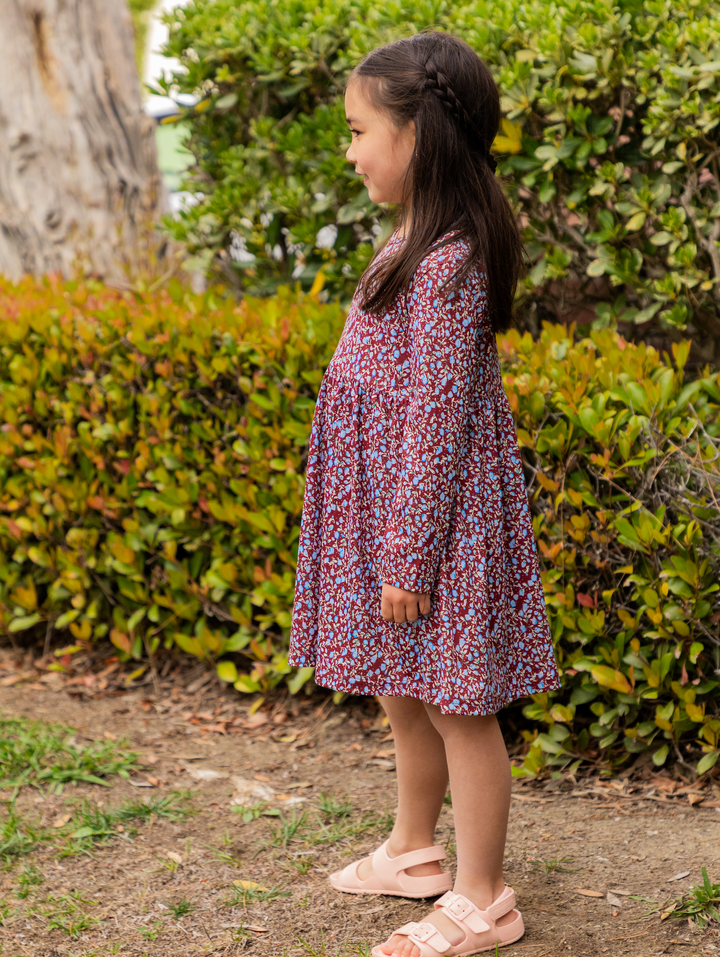 Printed Long Sleeve Little Girls Dress