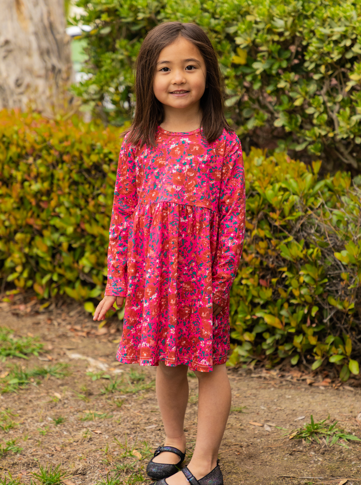 Printed Long Sleeve Little Girls Dress