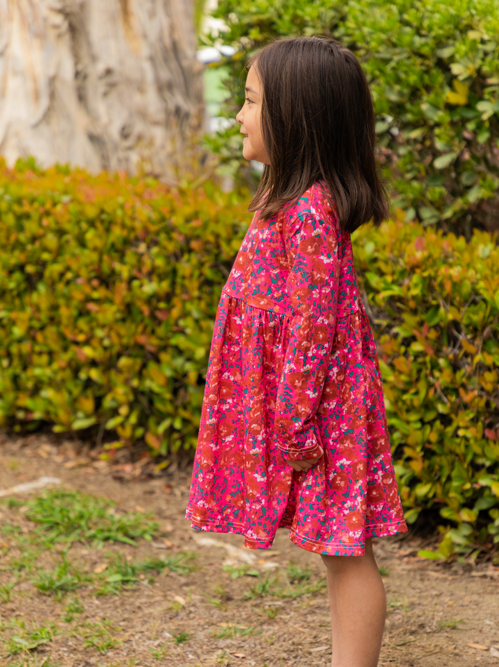 Printed Long Sleeve Little Girls Dress