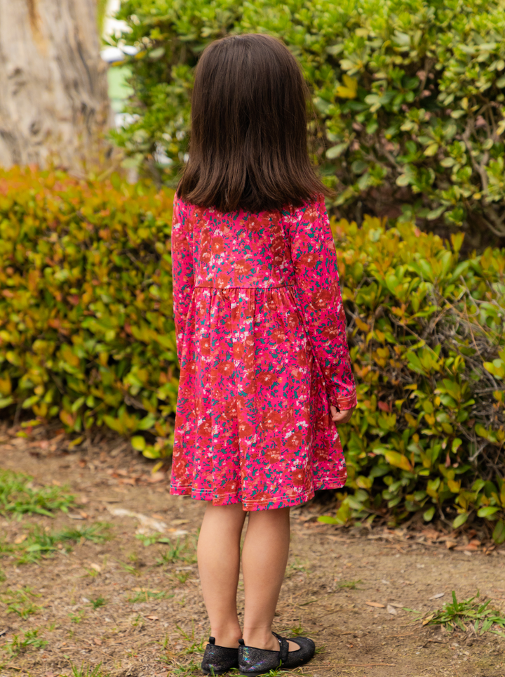 Printed Long Sleeve Little Girls Dress
