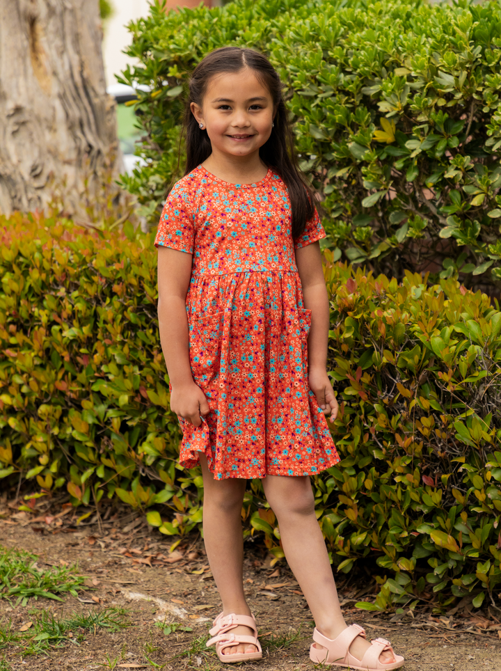 Spring Pattern Little Girls Pocket Dress