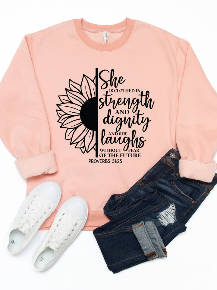She Is Clothed In Strength Graphic Sweatshirt