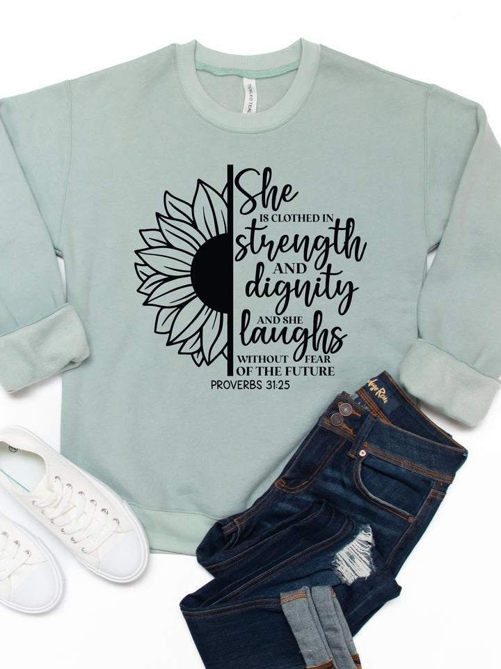 She Is Clothed In Strength Graphic Sweatshirt