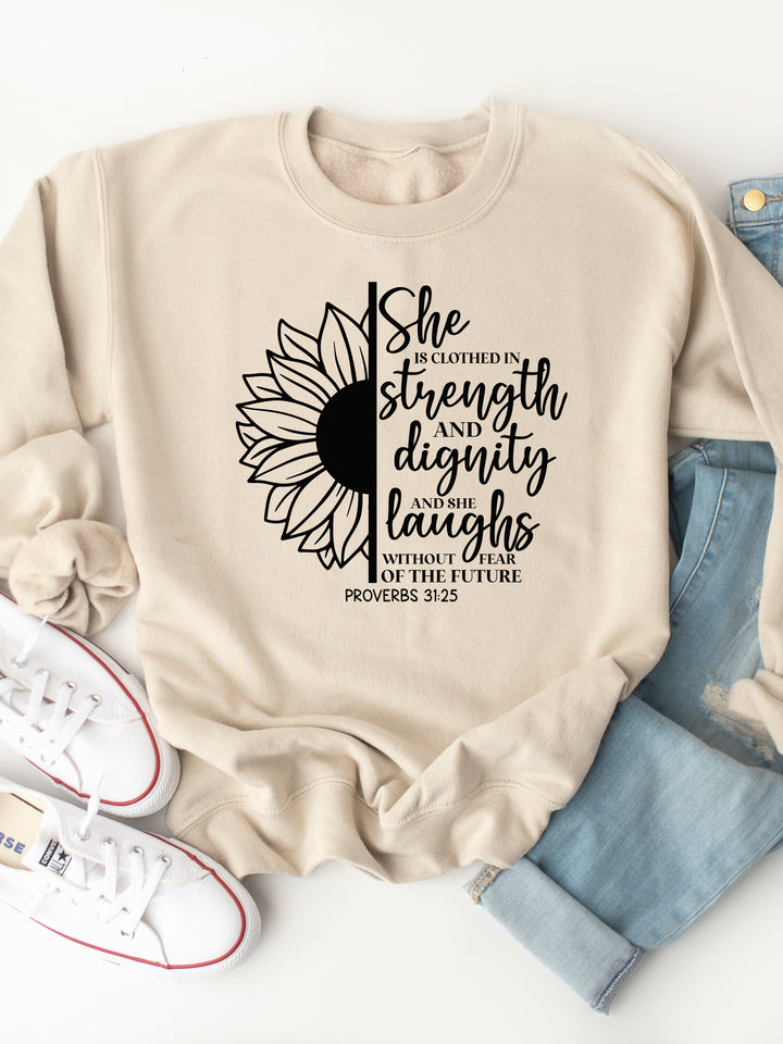 She Is Clothed In Strength Graphic Sweatshirt