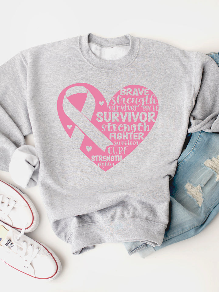 Survivor Heart Cancer Ribbon Graphic Sweatshirt