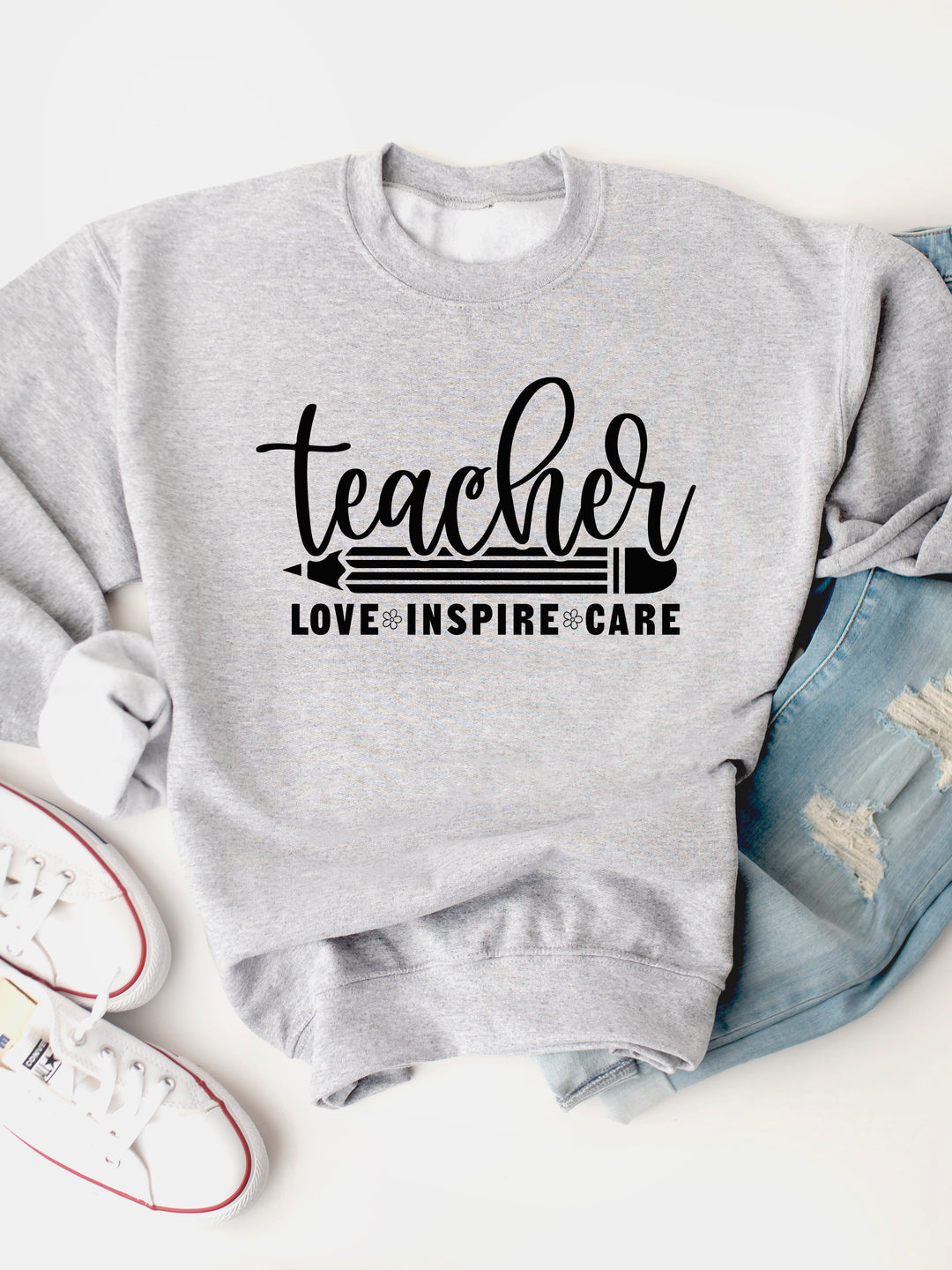 Teacher Love Inspire Care Graphic Sweatshirt