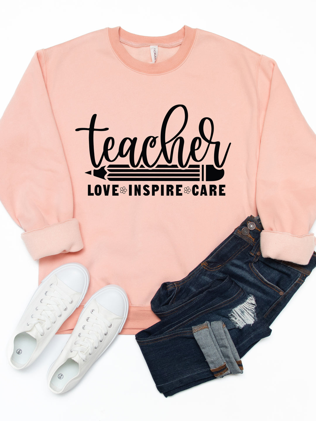Teacher Love Inspire Care Graphic Sweatshirt