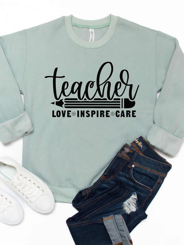 Teacher Love Inspire Care Graphic Sweatshirt