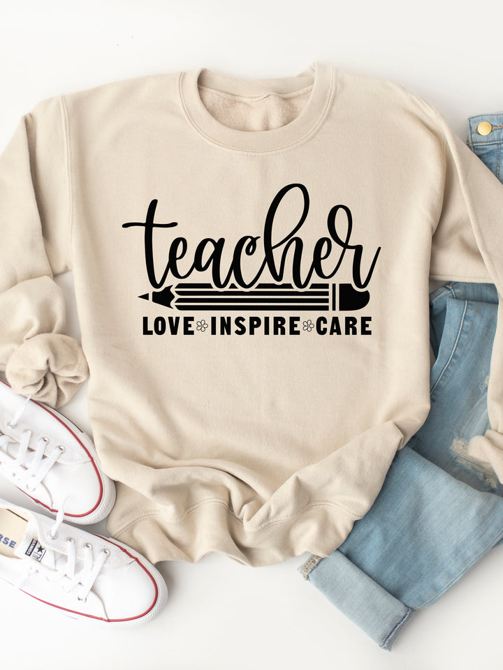 Teacher Love Inspire Care Graphic Sweatshirt