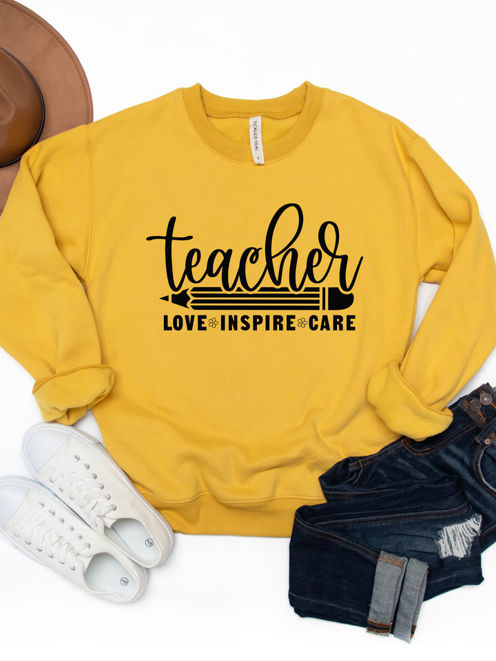 Teacher Love Inspire Care Graphic Sweatshirt