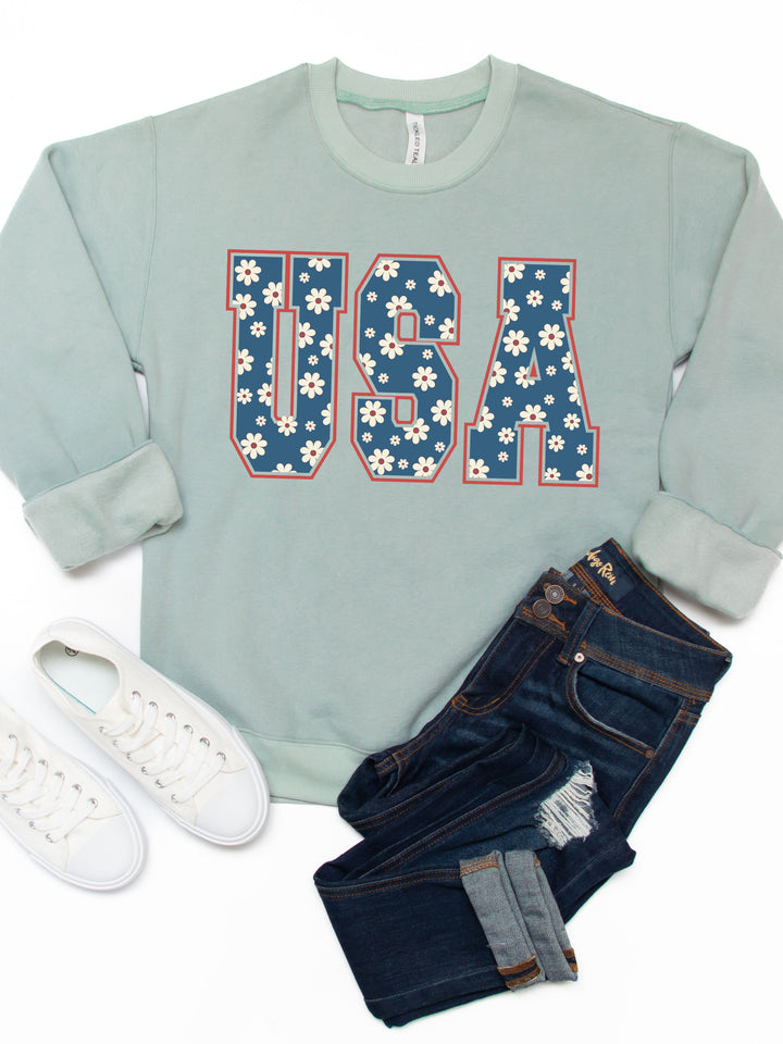 USA Daisy Print Graphic Sweatshirt