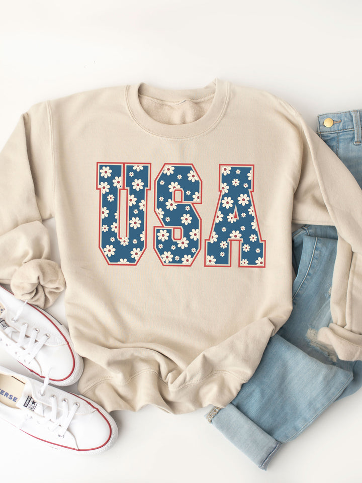 USA Daisy Print Graphic Sweatshirt