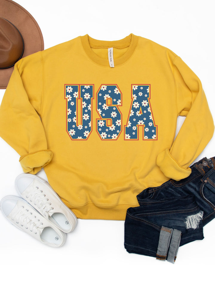 USA Daisy Print Graphic Sweatshirt