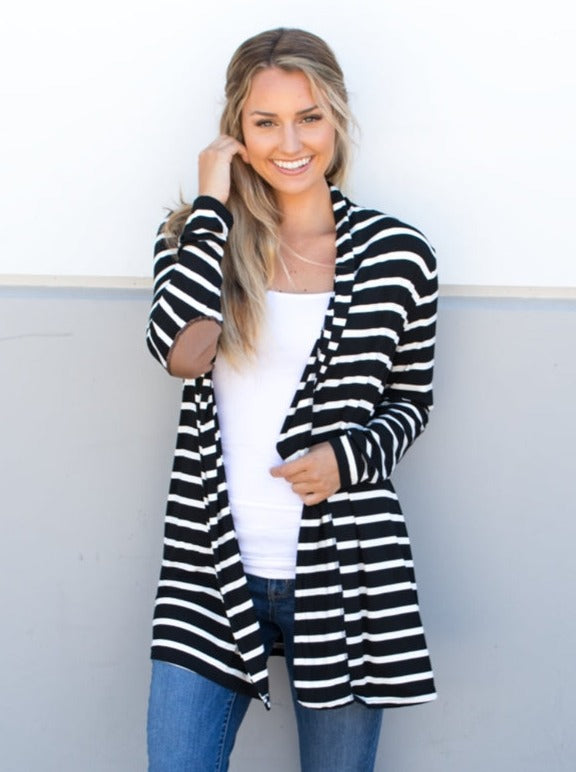 Striped cardigan clearance with elbow patches