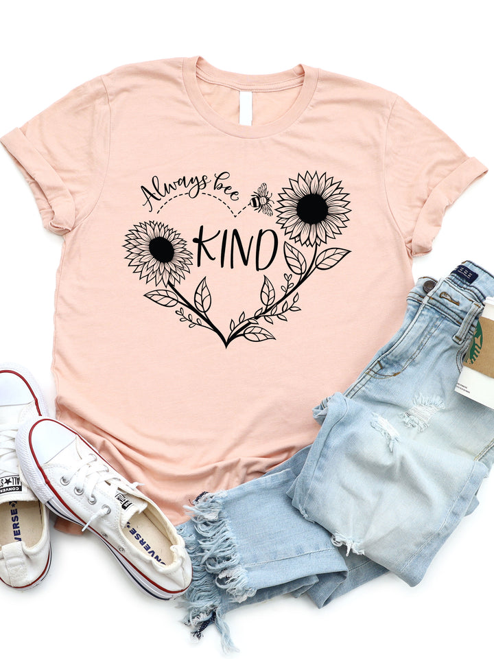Always Be Kind Sunflower Heart Graphic Tee